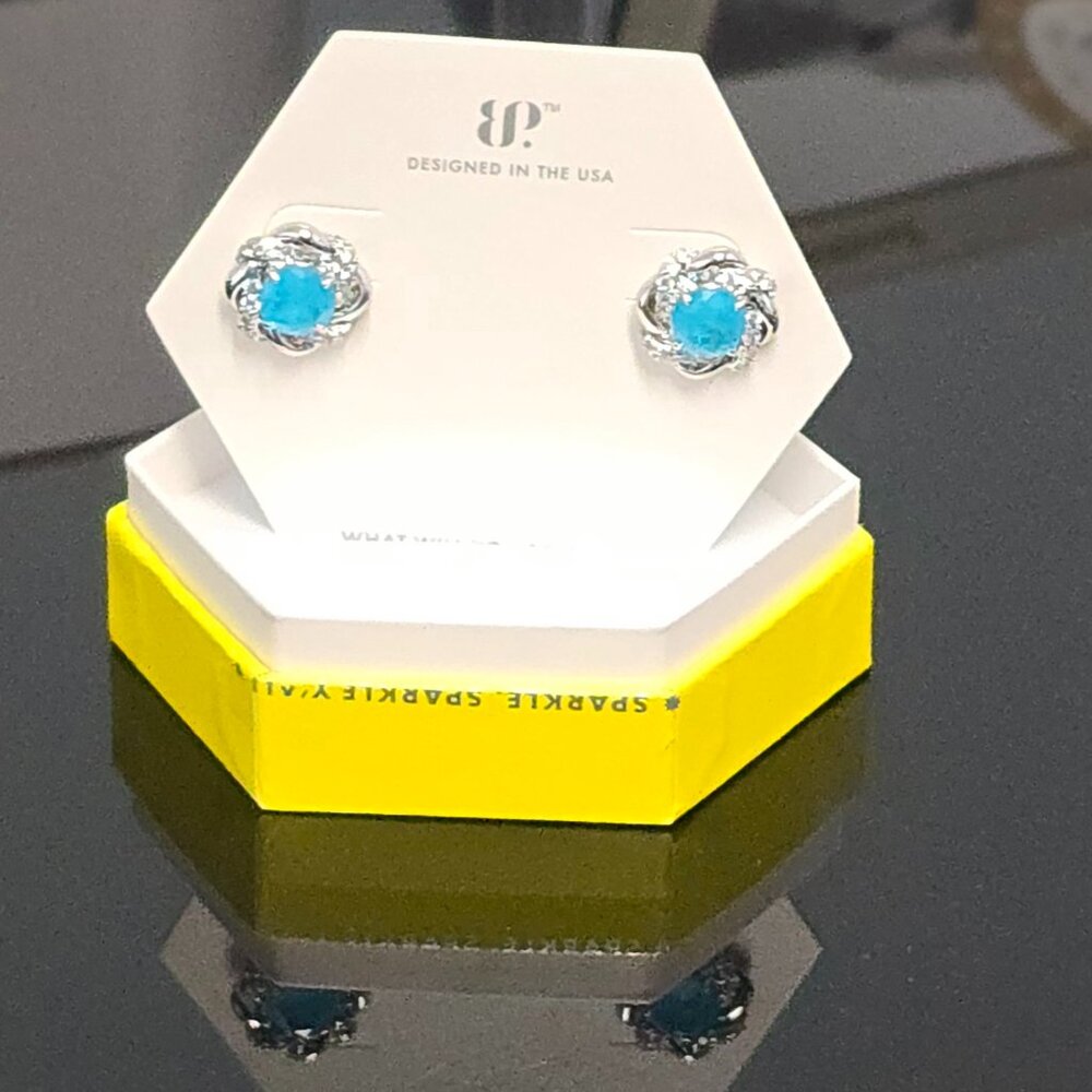 NWT Bomb Party Aqua Blue Quartz Earrings - Picture 3 of 5
